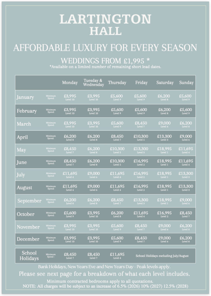 lartington hall price list
